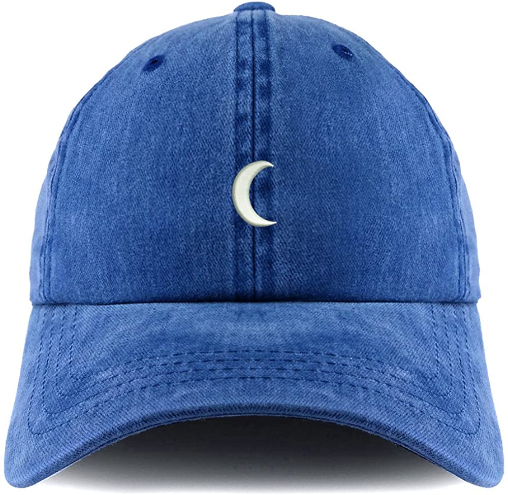 Trendy Apparel Shop Crescent Moon Embroidered Pigment Dyed Unstructured Cap - Khaki Green