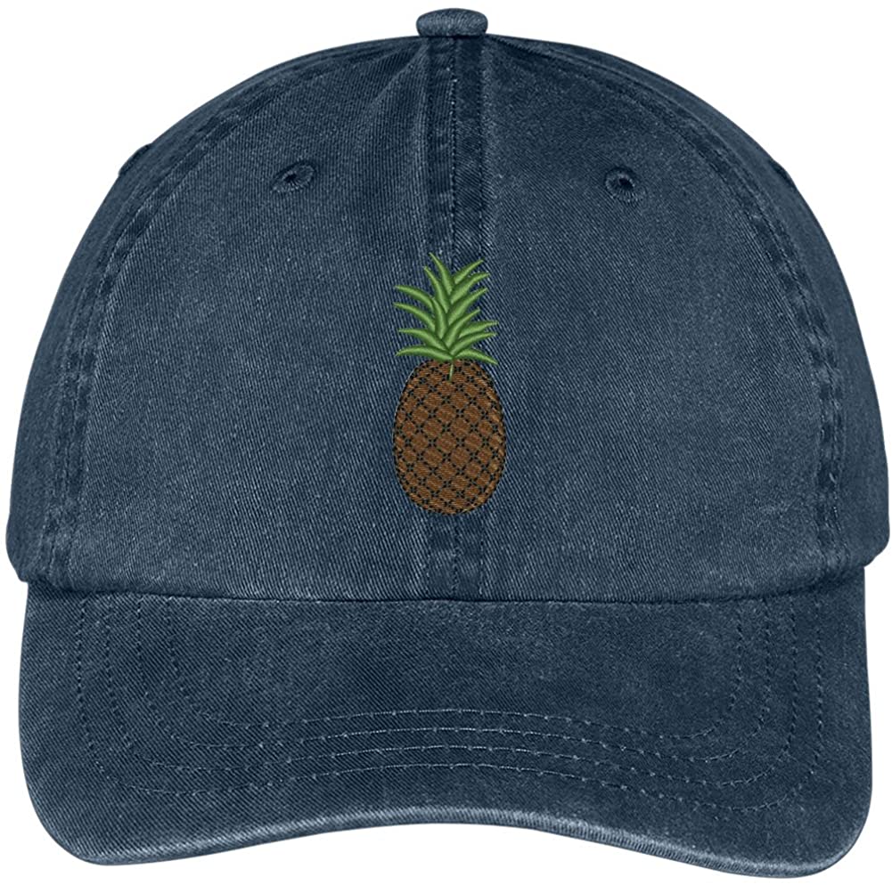 Trendy Apparel Shop Pineapple Embroidered Pigment Dyed 100% Cotton Cap - Khaki