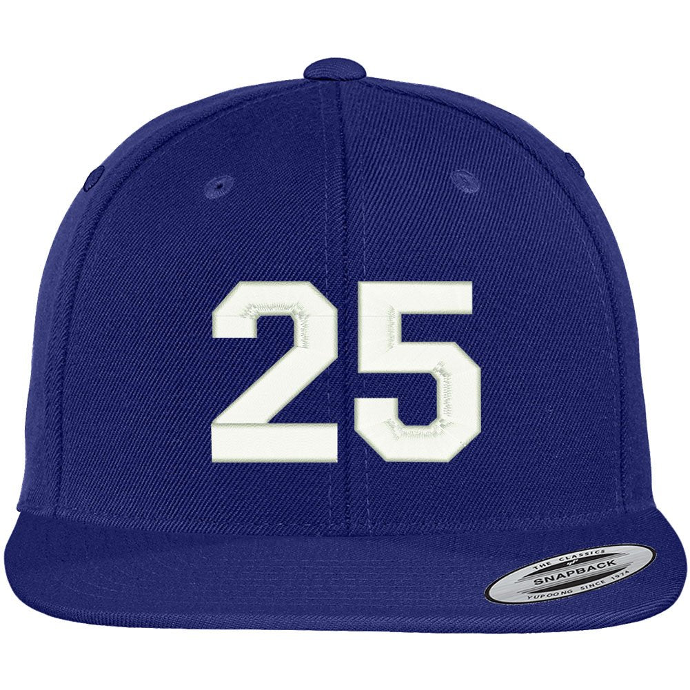 Trendy Apparel Shop Number 25 Collegiate Varsity Font Embroidered Flat Bill Snapback Cap