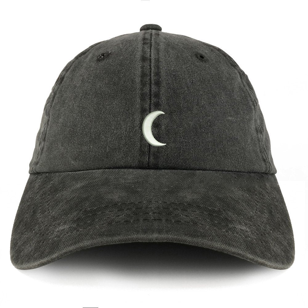 Trendy Apparel Shop Crescent Moon Embroidered Pigment Dyed Unstructured Cap - Khaki Green