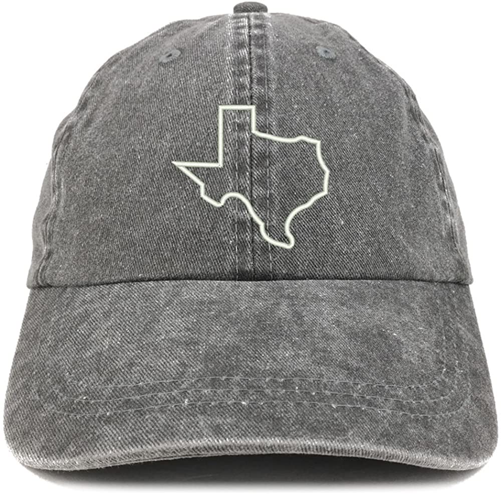 Trendy Apparel Shop Texas State Outline Embroidered Washed Cotton Adjustable Cap - Dark Green