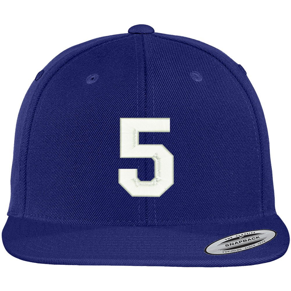 Trendy Apparel Shop Number 5 Collegiate Varsity Font Embroidered Flat Bill Snapback Cap