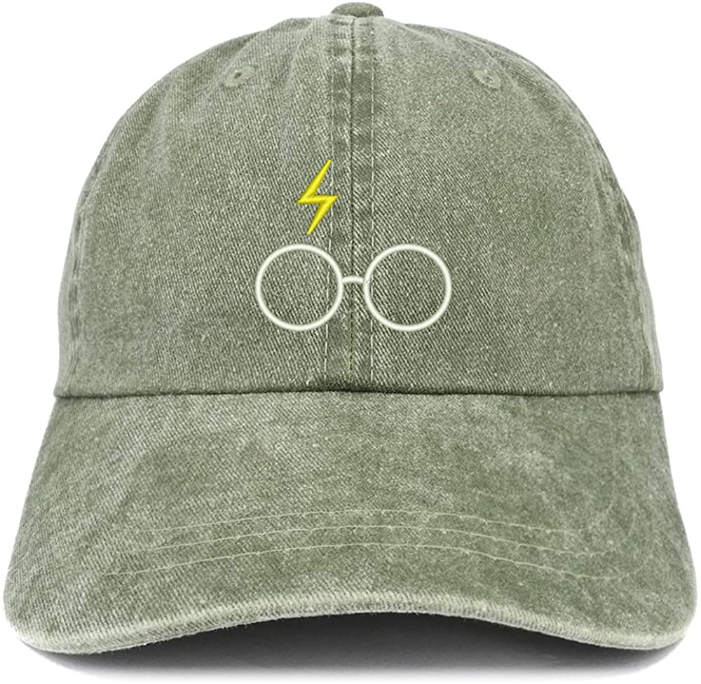 Trendy Apparel Shop Harry Glasses Embroidered Washed Cotton Cap - Dark Green