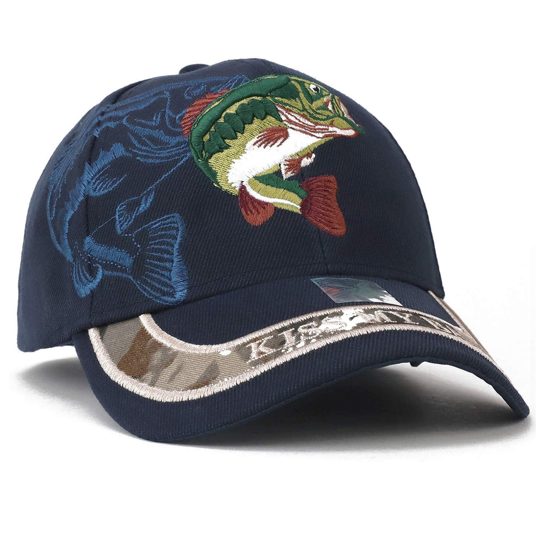 Shut Up and Fish Camo Fishing Hat Cap with Bass Embroidery