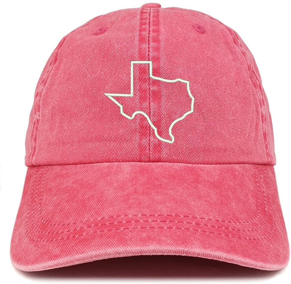 Trendy Apparel Shop Texas State Outline Embroidered Washed Cotton Adjustable Cap - Dark Green