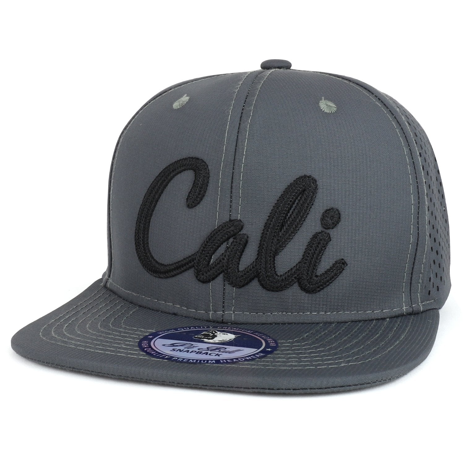 Trendy Apparel Shop Cali Cursive Script Embroidered Flat Bill Punching  Snapback Cap