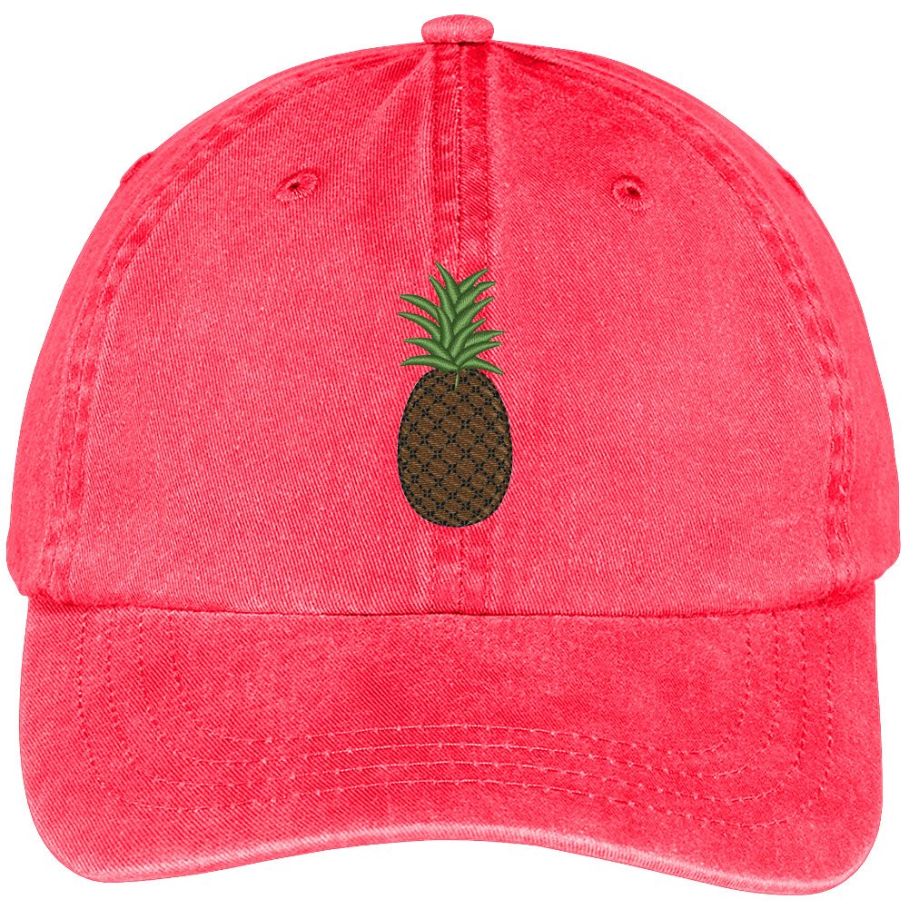 Trendy Apparel Shop Pineapple Embroidered Pigment Dyed 100% Cotton Cap - Khaki