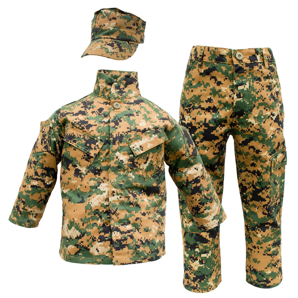 Trendy Apparel Shop Kid's US Soldier Digital Camouflage Uniform 3PC Set Costume Cap, Jacket, Pants Large